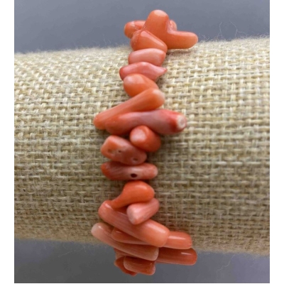 Браслет Рожевий Корал натуральний стовпчик, діаметр 9-17х4мм+- (стрейч), довжина 18см+