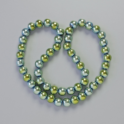 Намистини Гематит кулька колір хамелеон зелений, діаметр 8мм+-, довжина 42см+- на нитці