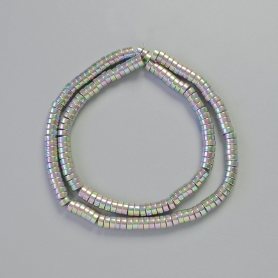 Намистини вставки Гематит ронделі колір райдужне срібло, діаметр 5х2мм+-, довжина 42см+- на нитці