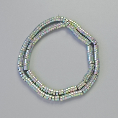 Намистини вставки Гематит ронделі колір райдужне срібло, діаметр 5х2мм+-, довжина 42см+- на нитці