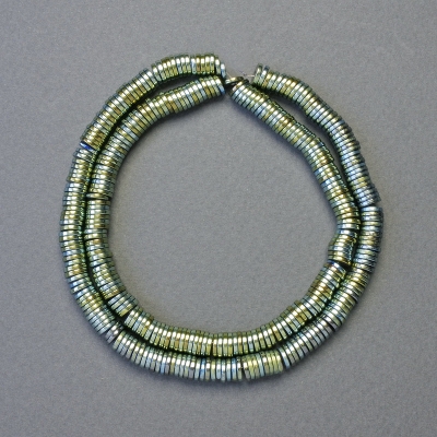 Намистини вставки Гематит ронделі колір хамелеон зелений, діаметр 6х1мм+-, довжина 42см+- низка