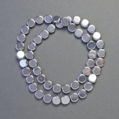 Намистини Гематит монетки круглі плоскі колір срібло, діаметр 8х3мм+-, довжина 41см+- низка