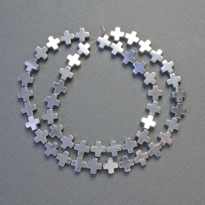 Намистини Гематит хрест колір срібло, діаметр 8х8мм+-, довжина 41см+- низка