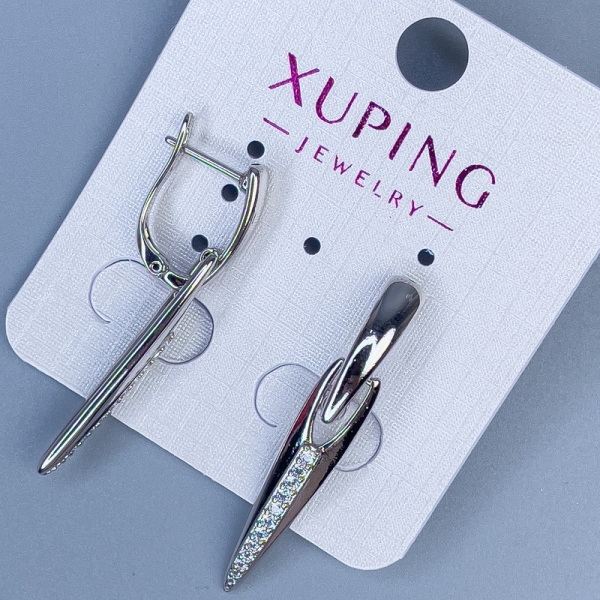 Сережки Xuping родій з білими стразами, довжина 38мм +