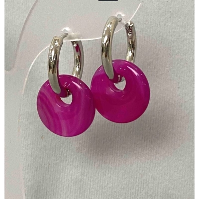 Сережки Агат малиновий, діаметр 18мм+- швенза кільце, довжина 30мм+