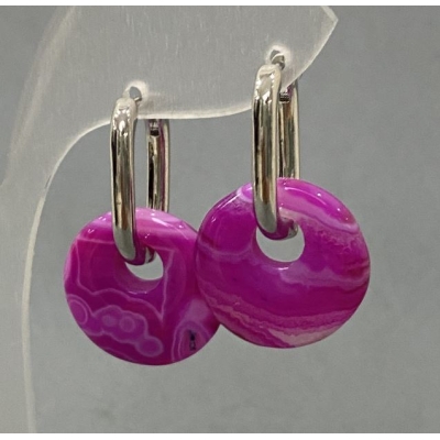 Сережки Агат малиновий, діаметр 18мм+-, довжина 30мм+