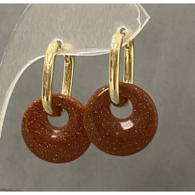 Сережки Авантюрин Золотий Пісок бублик, діаметр 18мм+-, довжина 30мм+