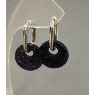 Сережки Авантюрин Синій Пісок Ніч Каїра бублик, діаметр 18мм+-, довжина 30мм+