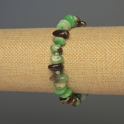 Браслет Хризопраз галтівка, діаметр 8-12х4мм+-з бісером 3мм+-, довжина 18см+- стрейч