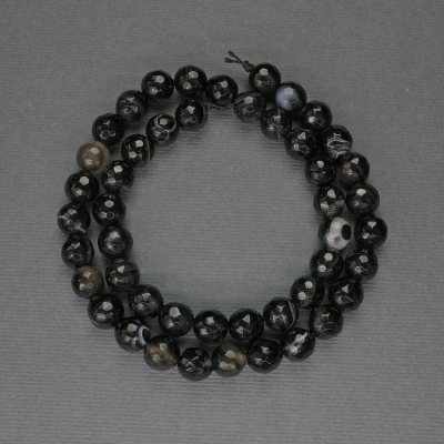 Намистини Агат гранована кулька, діаметр 8мм+- на нитці, довжина 37см+