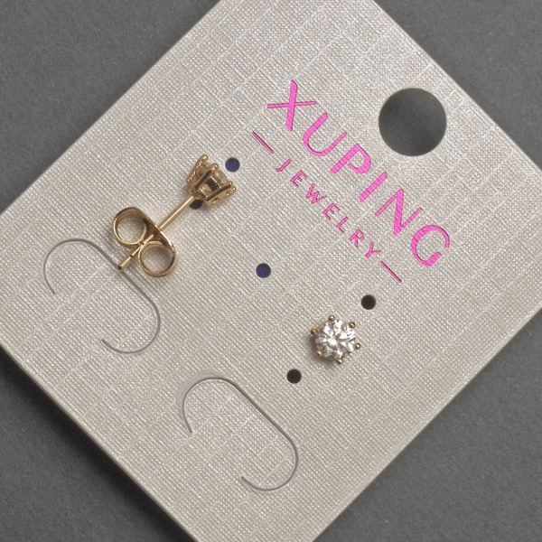 Сережки пусети кульчики Xuping з білими стразами, діаметр 4мм+- позолота 18к