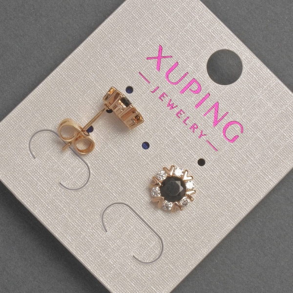 Сережки пусети кульчики Xuping з білими та чорними стразами, діаметр 8, 5мм+- позолота 18к