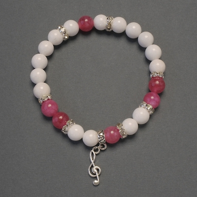 Браслет Агат та Турмалін кулька, діаметр 8мм+- з металевими вставками, довжина 18см стрейч