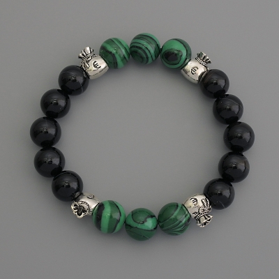 Браслет Асорті гладка кулька, діаметр 10мм+- з металевими вставками, довжина 18см стрейч