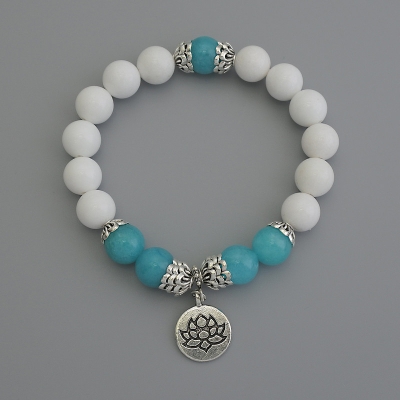 Браслет Асорті гладка кулька, діаметр 10мм+- з металевими вставками, довжина 18см стрейч