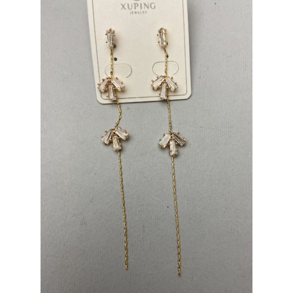 Сережки Xuping з білими кристалами, довжина 9, 5см+- позолота 18к