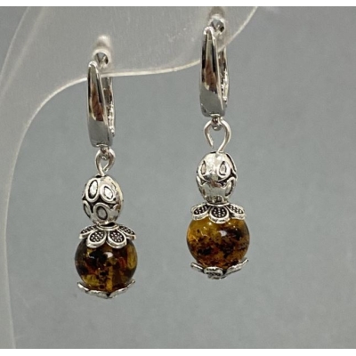 Сережки Бурштин кулька, діаметр 8мм+-, довжина 35мм+