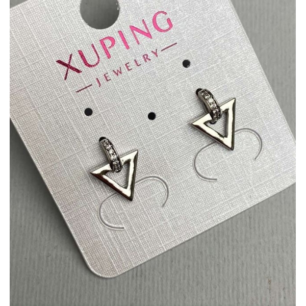 Сережки пусети кульчики Xuping з білими стразами, діаметр 10х13мм+- родій