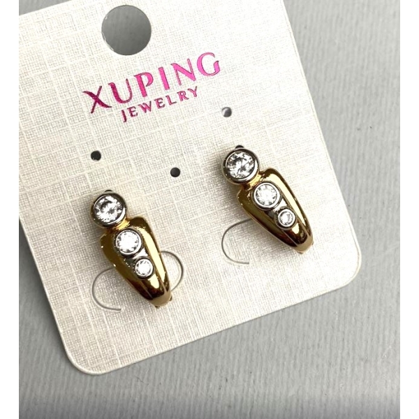 Сережки Xuping з білими кристалами 7х18мм+- позолота 18к