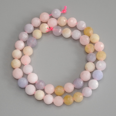 Намистини Морганіт гранована кулька, діаметр 8мм+-, довжина 37см+