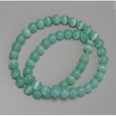 Намистини Котяче око м'ятне синтетичне каміння гладка кулька, діаметр 8мм+-на волосіні, довжина 37см+