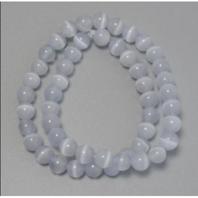 Намистини Котяче око сіре синтетичне каміння гладка кулька, діаметр 9, 5мм+-на волосіні, довжина 37см+ Намистини Котяче око сіре синтетичне каміння гладка кулька, діаметр 9, 5мм+-на волосіні, довжина 37см+