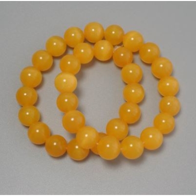 Намистини Котяче око помаранчеве синтетичне каміння гладка кулька, діаметр 11, 5мм+-на волосіні, довжина 37см+