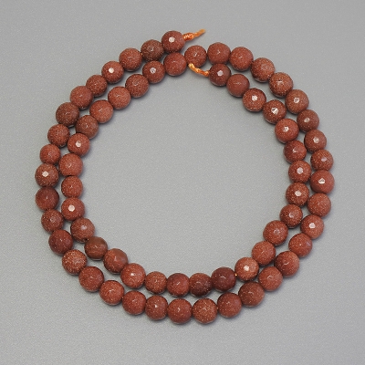 Намистини Авантюрин Золотий пісок гранована кулька, діаметр 6мм+- на нитці, довжина 38см+