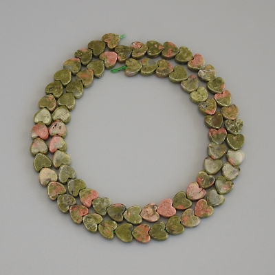 Намистини Геліотроп серце, діаметр 6х6х2мм+- на нитці, довжина 38см+