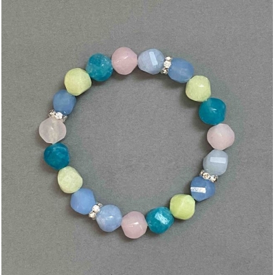 Браслет Асорті гранований ромбик, діаметр 10х9мм+-з металевими вставками, довжина 18мм+- стрейч