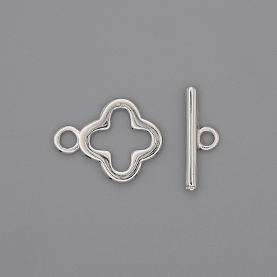 Фурнітура застібка тогл, діаметр 17х2мм+- конюшина, діаметр 14мм+-, діаметр отвору 10мм+- сріблястий колір металу