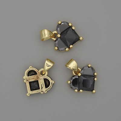 Кулон Серце чорні кристали 12х12мм+-, довжина 17мм+- золотистий метал