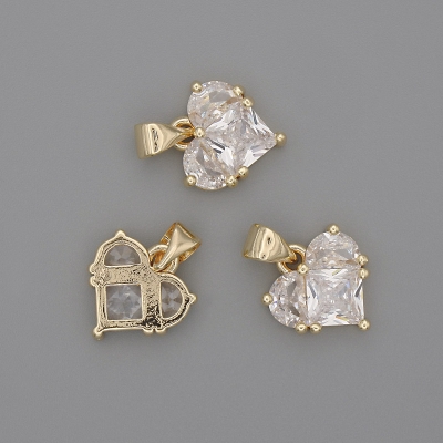 Кулон Серце білі кристали 12х12мм+-, довжина 17мм+- золотистий метал