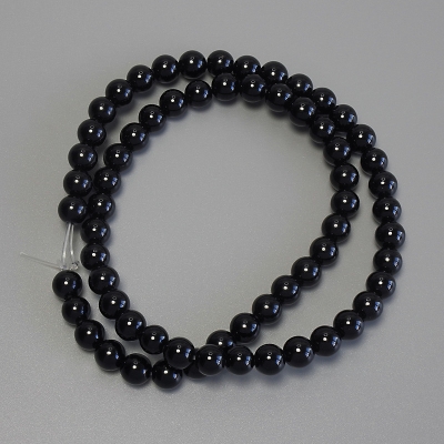 Намистини чорний Турмалін гладка кулька, діаметр 6мм+-, довжина 39см+- на волосіні