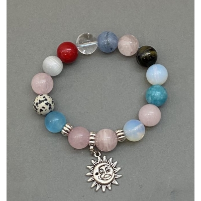 Браслет Асорті (Аквамарин Місячний камінь Котяче Око) кулька, діаметр 12мм+-, довжина 18см+- стрейч