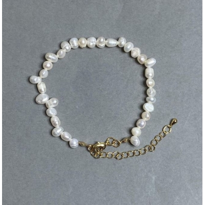 Браслет річкові Перли, діаметр 5, 5-6, 5х4-5мм+-, довжина 18см +5см подовжуючий ланцюжок