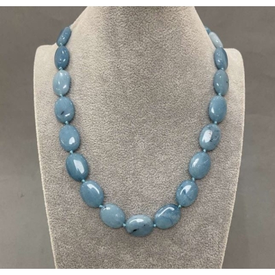 Намисто Аквамарин овал, діаметр 18х13мм +-, довжина 45см+- з замочком