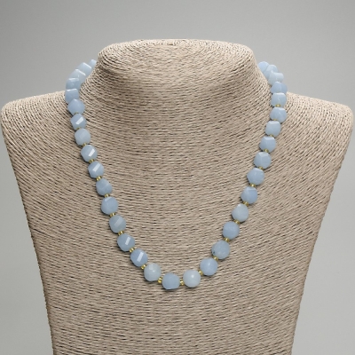 Намисто Аквамарин гранований ромбик, діаметр 10х9мм+- бісер 3мм+-, довжина 45см+- з замочком