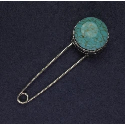 Брошка шпилька Бірюза 78х24мм+- колір металу сріблястий