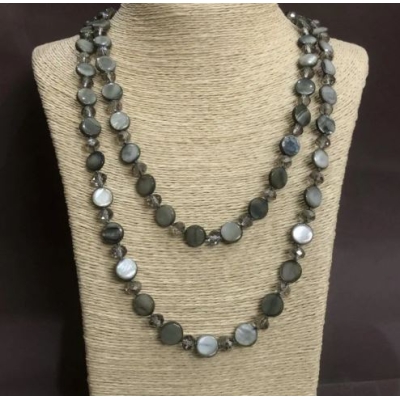 Намисто довге Перламутр сірий монетка, 120см