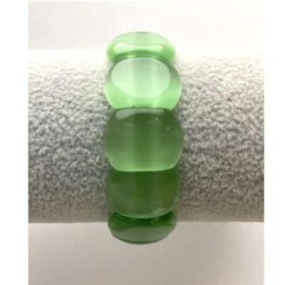 Браслет Котяче око колір зелений "ланка" 18х12мм, довжина 18см+- стрейч