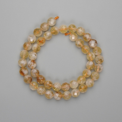 Намистини Цитрин гранована кулька 8мм+-, довжина 38см+- на нитці