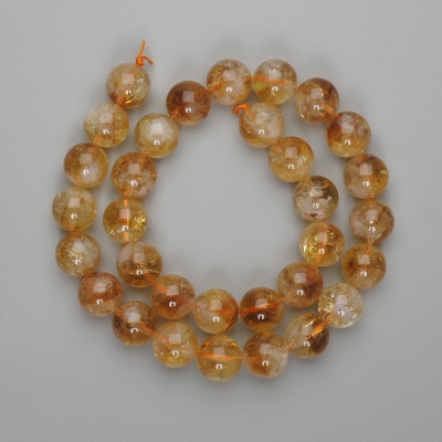 Намистини Цитрин гладка кулька 12мм+-, довжина 38см+