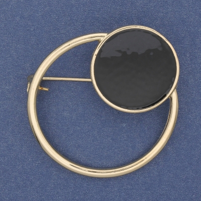 Брошка Акцент чорна емаль золотистий метал 38х43мм+