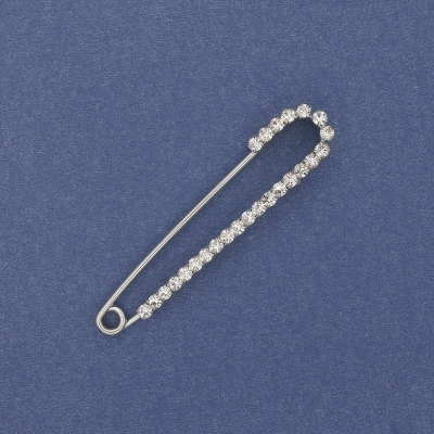Брошка шпилька з білими стразами 56х11мм+- сріблястий метал