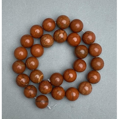 Намистини Червона Яшма гладка кулька, діаметр 14мм, довжина 39см + - на волосіні