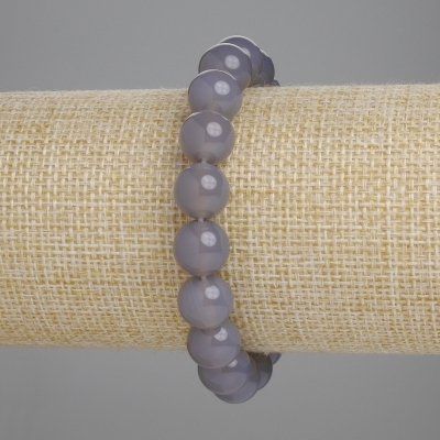 Браслет Димчастий Агат гладка кулька, діаметр 10мм+-, довжина 18см+- стрейч