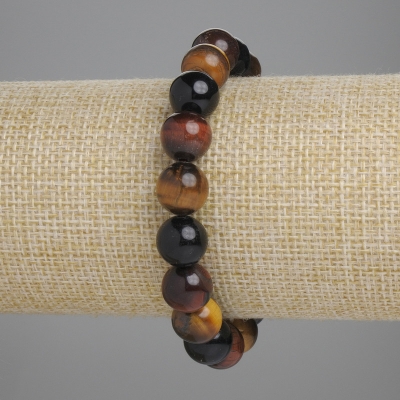 Браслет Бичаче Тигрове Соколине Око гладка кулька, діаметр 10мм+-, довжина 18см+- стрейч