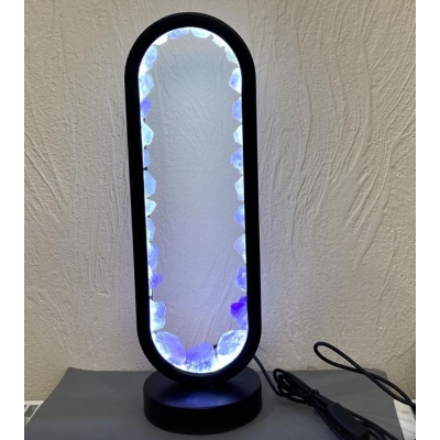 Нічник необроблений Аметист в металевій основі чорног окольору, діаметр 32, 5х10см+- USB дріт