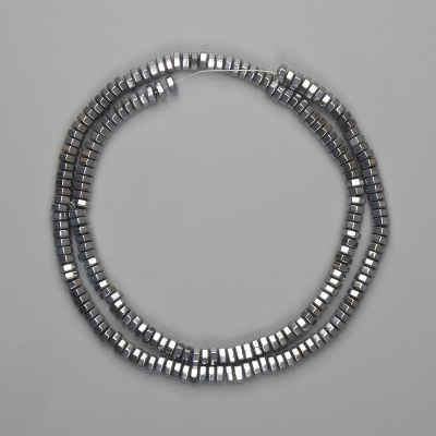 Намистини Гематит гранований рондель 4х2мм+- колір срібло, довжина 40см+